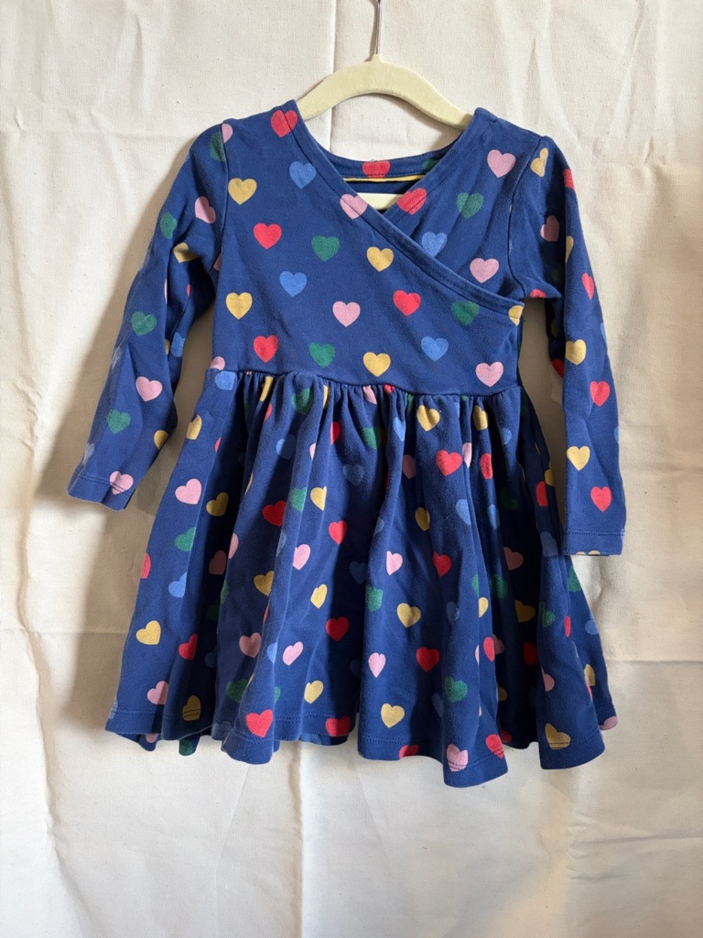 Mini Boden Navy Long Sleeve Dress with Hearts